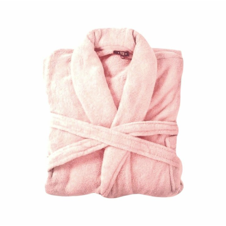 Bademantel flauschig » Saunamantel in Teddy-Plüsch Qualität » leichter/dünner Morgenmantel 100 cm lang » unisex - Hellrosa