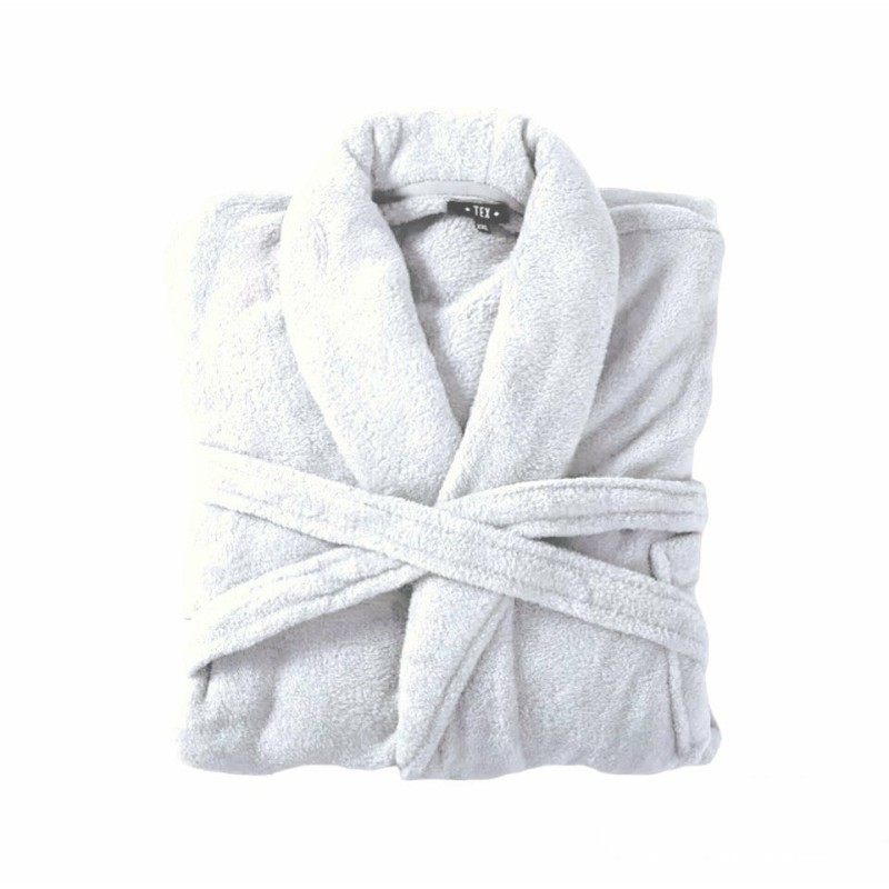 Bademantel flauschig » Saunamantel in Teddy-Plüsch Qualität » leichter/dünner Morgenmantel 100 cm lang » unisex - Weiß