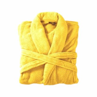 Bademantel flauschig » Saunamantel in Teddy-Plüsch Qualität » leichter/dünner Morgenmantel 100 cm lang » unisex - Gelb
