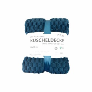 Premium Kuscheldecke » Waffeloptik Wohndecke » Couchdecke Soft Teddy | Tagesdecke 150 x 200 cm - Blau