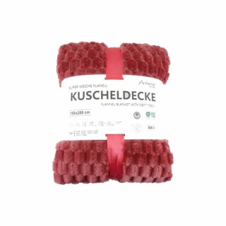 Premium Kuscheldecke » Waffeloptik Wohndecke » Couchdecke Soft Teddy | Tagesdecke 150 x 200 cm - Beere