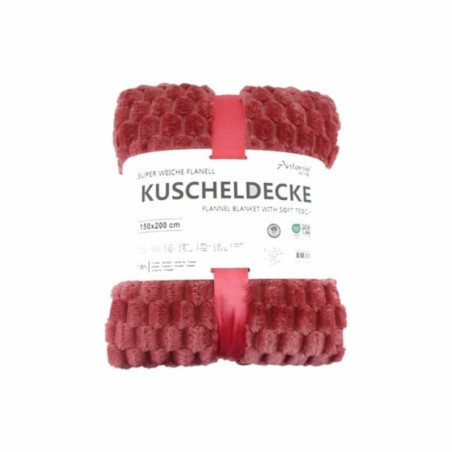Premium Kuscheldecke » Waffeloptik Wohndecke » Couchdecke Soft Teddy | Tagesdecke 150 x 200 cm - Beere