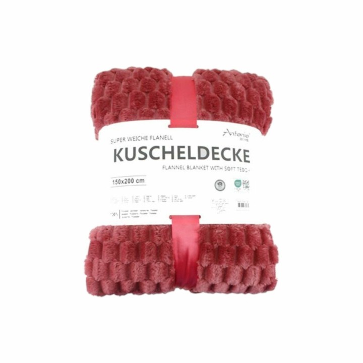 Premium Kuscheldecke » Waffeloptik Wohndecke » Couchdecke Soft Teddy | Tagesdecke 150 x 200 cm - Beere