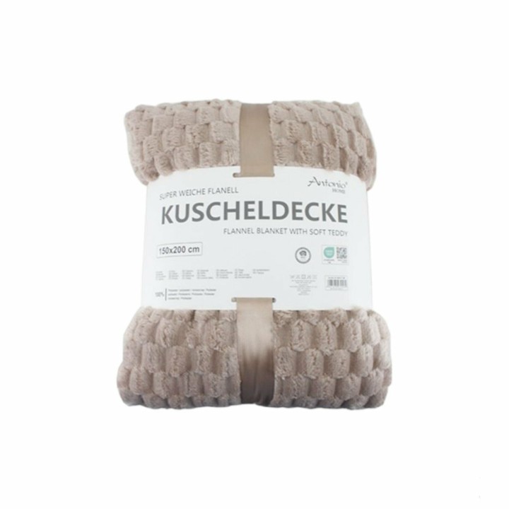 Premium Kuscheldecke » Waffeloptik Wohndecke » Couchdecke Soft Teddy | Tagesdecke 150 x 200 cm - Beige
