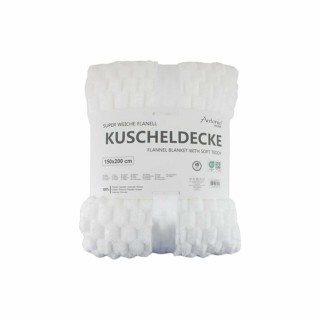 Premium Kuscheldecke » Waffeloptik Wohndecke » Couchdecke Soft Teddy | Tagesdecke 150 x 200 cm - Weiß