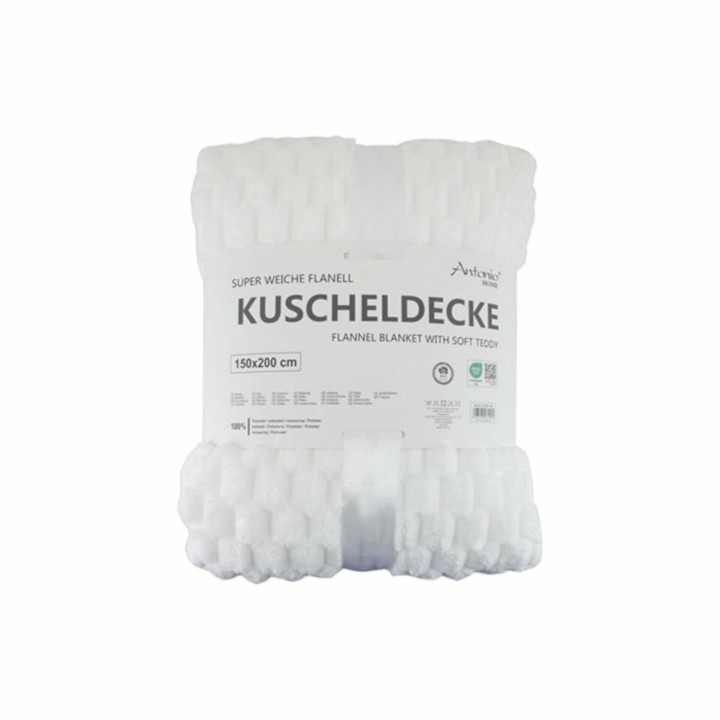 Premium Kuscheldecke » Waffeloptik Wohndecke » Couchdecke Soft Teddy | Tagesdecke 150 x 200 cm - Weiß