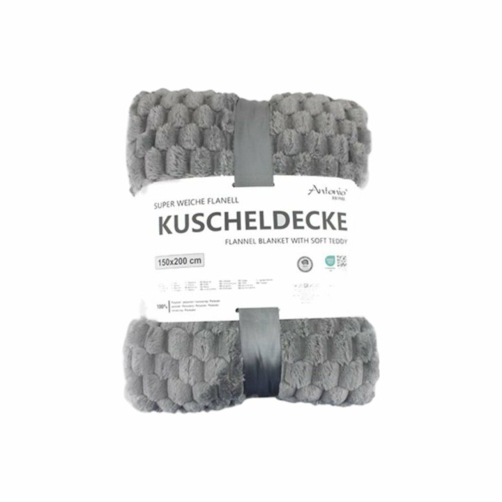 Premium Kuscheldecke » Waffeloptik Wohndecke » Couchdecke Soft Teddy | Tagesdecke 150 x 200 cm - Grau