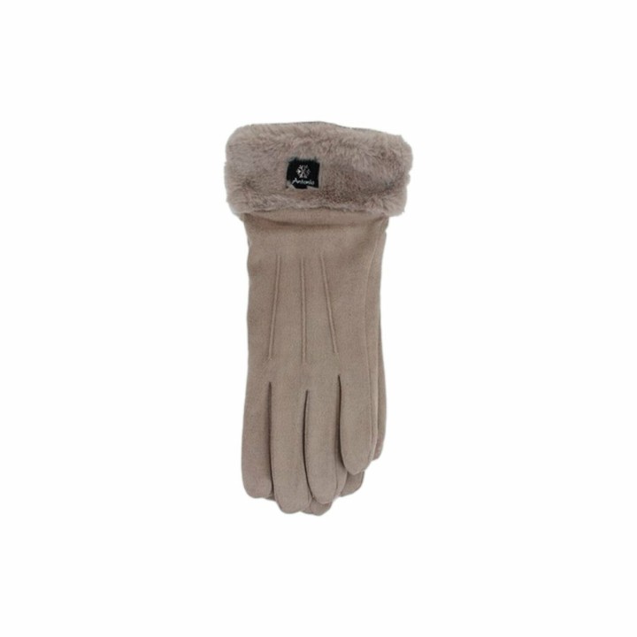 Winter Damen Handschuhe » Fingerhandschuhe mit Kunstpelz » Winterhandschuhe mit Smartphone Touch-Funktion - Beige