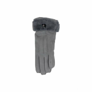 Winter Damen Handschuhe » Fingerhandschuhe mit Kunstpelz » Winterhandschuhe mit Smartphone Touch-Funktion - Grau