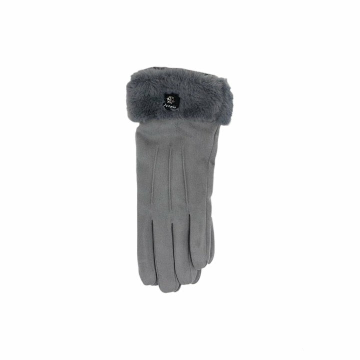 Winter Damen Handschuhe » Fingerhandschuhe mit Kunstpelz » Winterhandschuhe mit Smartphone Touch-Funktion - Grau