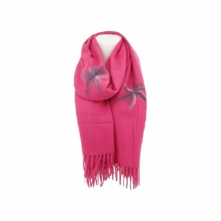 Winter Damen Schal Cashmera » Fransenschal Soft Feeling » Winterschal 180x72 cm » Damenschal mit Blume - Pink