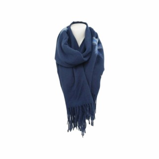 Winter Damen Schal Cashmera » Fransenschal Soft Feeling » Winterschal 180x72 cm » Damenschal mit Blume - Dunkelblau