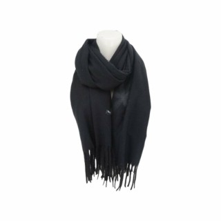 Winter Damen Schal Cashmera » Fransenschal Soft Feeling » Winterschal 180x72 cm » Damenschal mit Blume - Schwarz