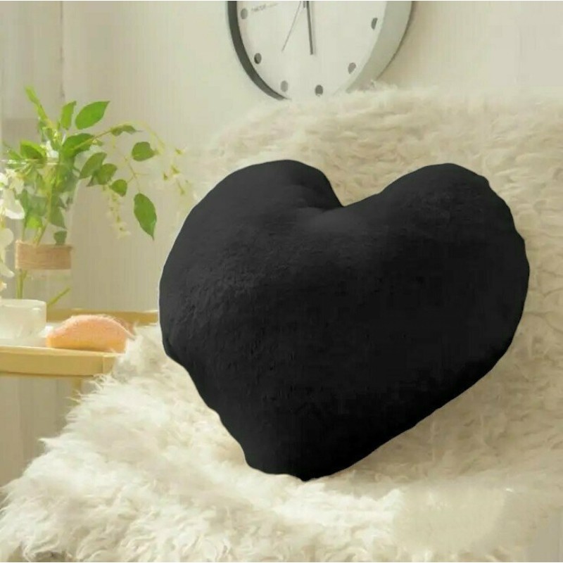 Herzkissen » Kuschelkissen 45 x 45 cm » weiches Herz Kissen » Dekokissen » Zierkissen aus Kunstfell - Anthrazit