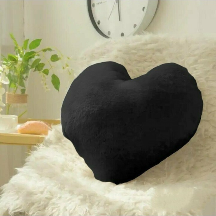 Herzkissen » Kuschelkissen 45 x 45 cm » weiches Herz Kissen » Dekokissen » Zierkissen aus Kunstfell - Anthrazit