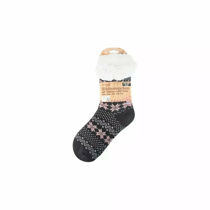 Hüttensocken » Kuschelsocken » Anti Rutsch Socke » Winter Hausschuhe » Strick Fleece in grau/rosa/weiß - Motiv 5
