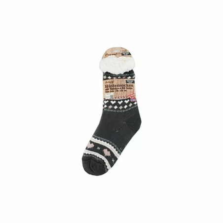 Hüttensocken » Kuschelsocken » Anti Rutsch Socke » Winter Hausschuhe » Strick Fleece in grau/rosa/weiß - Motiv 4