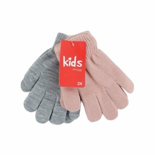 2er Pack Kinder Handschuhe » Doppelpack Kinderhandschuhe » Fingerhandschuhe in 2 Farben - Rosa/Hellgrau