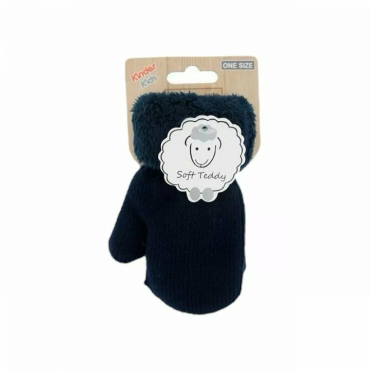 Kinder Fäustlinge » Winter Teddy Handschuhe | Kinderhandschuhe weich gefüttert | Strickhandschuhe warm - Dunkelblau