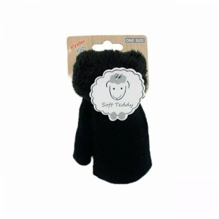 Kinder Fäustlinge » Winter Teddy Handschuhe | Kinderhandschuhe weich gefüttert | Strickhandschuhe warm - Schwarz
