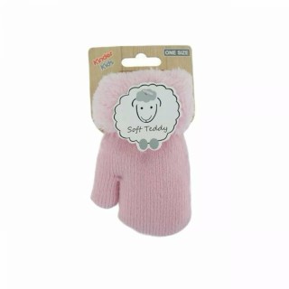 Kinder Fäustlinge » Winter Teddy Handschuhe | Kinderhandschuhe weich gefüttert | Strickhandschuhe warm - Rosa