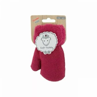 Kinder Fäustlinge » Winter Teddy Handschuhe | Kinderhandschuhe weich gefüttert | Strickhandschuhe warm - Purpurrot