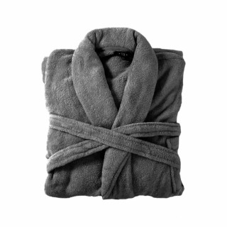 Bademantel flauschig » Saunamantel in Teddy-Plüsch Qualität » leichter/dünner Morgenmantel 100 cm lang » unisex - Dunkelgrau
