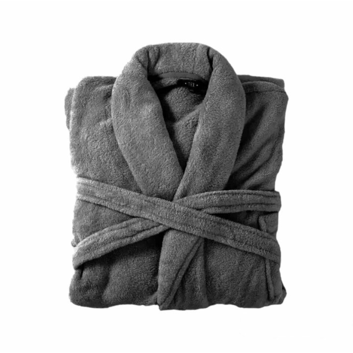 Bademantel flauschig » Saunamantel in Teddy-Plüsch Qualität » leichter/dünner Morgenmantel 100 cm lang » unisex - Dunkelgrau
