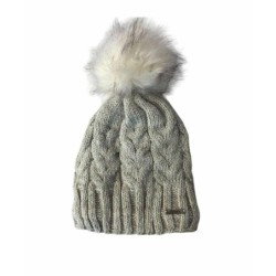 Günstige Strickmütze mit Glitzer » warme Wintermütze mit Fleece Innenfutter » Bommelmütze mit feinen Glitzerfäden - Beige