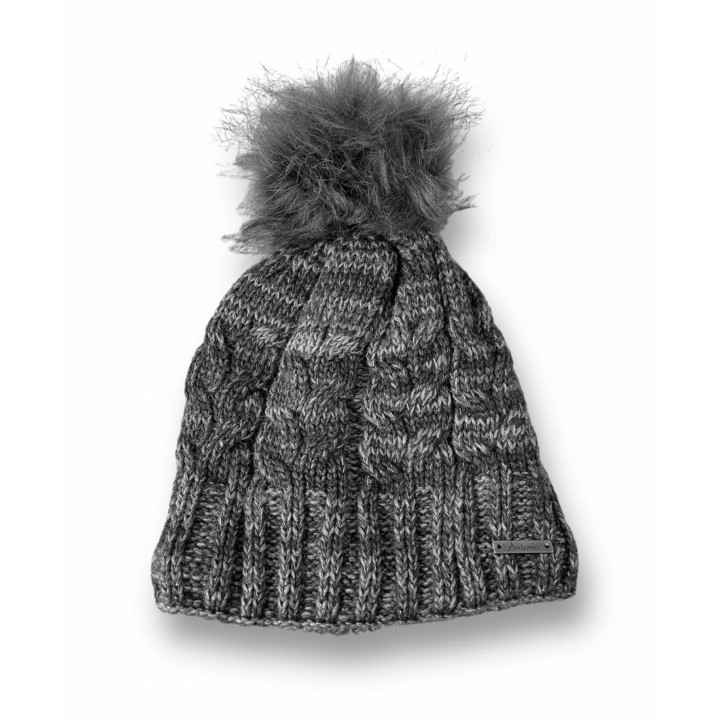 Günstige Strickmütze mit Glitzer » warme Wintermütze mit Fleece Innenfutter » Bommelmütze mit feinen Glitzerfäden - Grau