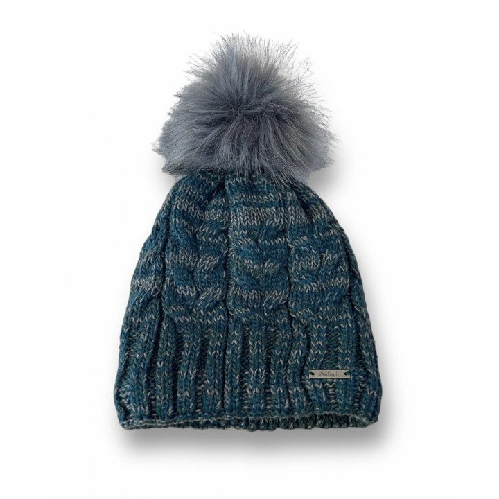 Günstige Strickmütze mit Glitzer » warme Wintermütze mit Fleece Innenfutter » Bommelmütze mit feinen Glitzerfäden - Türkis