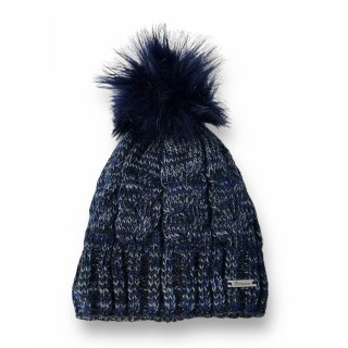 Günstige Strickmütze mit Glitzer » warme Wintermütze mit Fleece Innenfutter » Bommelmütze mit feinen Glitzerfäden - Dunkelbla