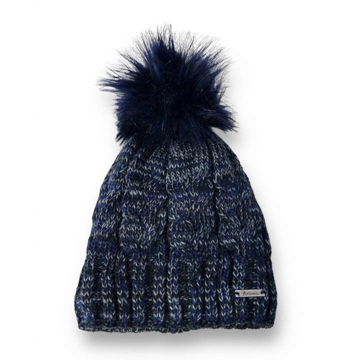 Günstige Strickmütze mit Glitzer » warme Wintermütze mit Fleece Innenfutter » Bommelmütze mit feinen Glitzerfäden - Dunkelbla