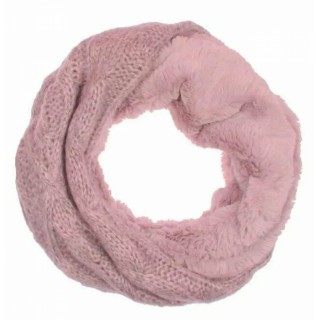 Winter Damen Loop Schal » Loopschal mit Wendemöglichkeit » Strickschal mit Fell » Damenschal warm und flauschig - Rosa