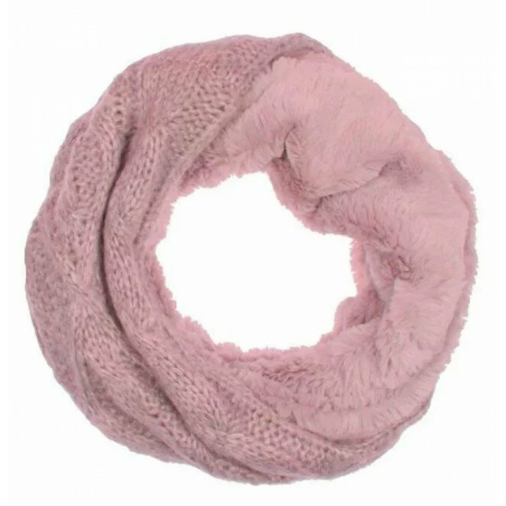 Winter Damen Loop Schal » Loopschal mit Wendemöglichkeit » Strickschal mit Fell » Damenschal warm und flauschig - Rosa