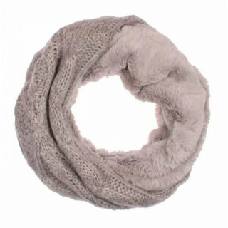 Winter Damen Loop Schal » Loopschal mit Wendemöglichkeit » Strickschal mit Fell » Damenschal warm und flauschig - Beige
