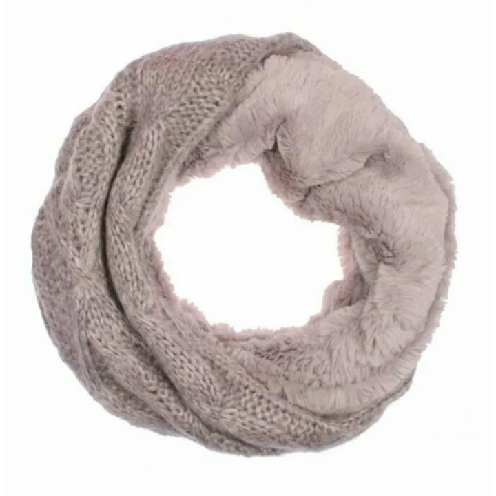 Winter Damen Loop Schal » Loopschal mit Wendemöglichkeit » Strickschal mit Fell » Damenschal warm und flauschig - Beige
