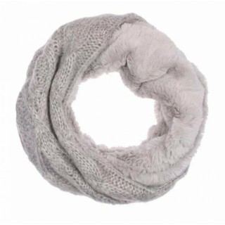 Winter Damen Loop Schal » Loopschal mit Wendemöglichkeit » Strickschal mit Fell » Damenschal warm und flauschig - Grau
