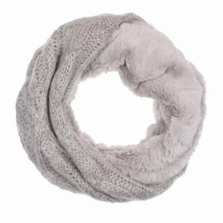 Winter Damen Loop Schal » Loopschal mit Wendemöglichkeit » Strickschal mit Fell » Damenschal warm und flauschig - Grau