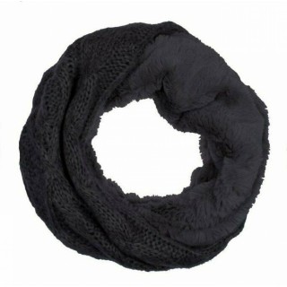 Winter Damen Loop Schal » Loopschal mit Wendemöglichkeit » Strickschal mit Fell » Damenschal warm und flauschig - Anthrazit