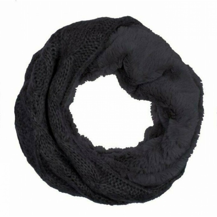 Winter Damen Loop Schal » Loopschal mit Wendemöglichkeit » Strickschal mit Fell » Damenschal warm und flauschig - Anthrazit