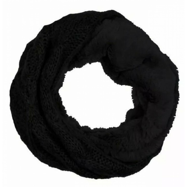 Winter Damen Loop Schal » Loopschal mit Wendemöglichkeit » Strickschal mit Fell » Damenschal warm und flauschig - Schwarz