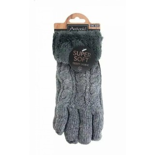 Gefütterte Strickhandschuhe » Teddy Winterhandschuhe mit Strickmuster » Fingerhandschuhe Super Soft mit Strickoptik - Hellgra