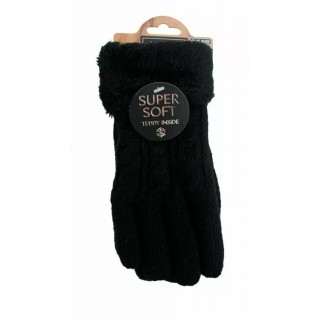 Gefütterte Strickhandschuhe » Teddy Winterhandschuhe mit Strickmuster » Fingerhandschuhe Super Soft mit Strickoptik - Schwarz