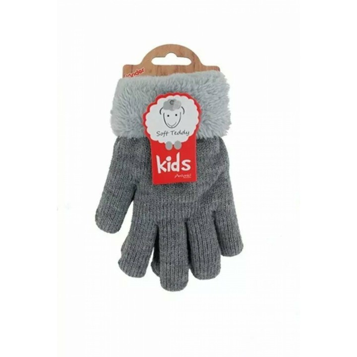 Kinder Winter Handschuhe » Strickhandschuhe » Fingerhandschuhe warme Soft Teddy Füllung » gefütterte Kinderhandschuhe - Grau