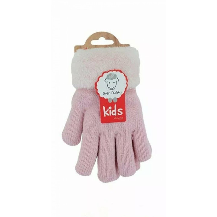 Kinder Winter Handschuhe » Strickhandschuhe » Fingerhandschuhe warme Soft Teddy Füllung » gefütterte Kinderhandschuhe - Rosa