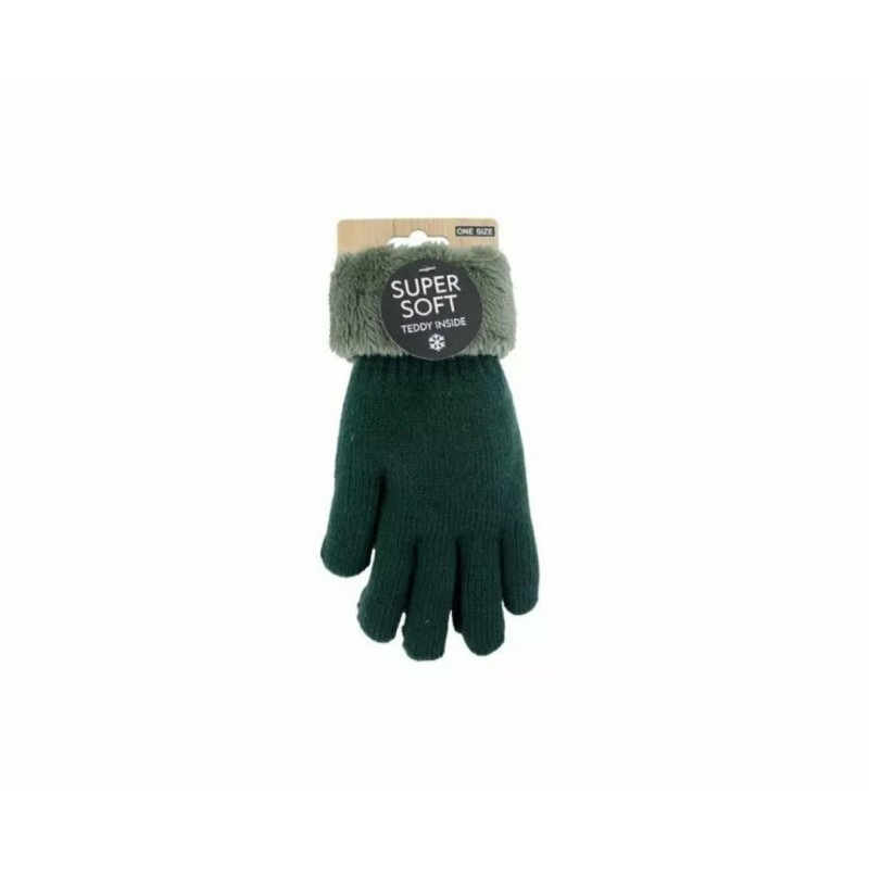 Gefütterte Damen Strickhandschuhe » Teddy Winterhandschuhe » Fingerhandschuhe Super Soft - Türkis