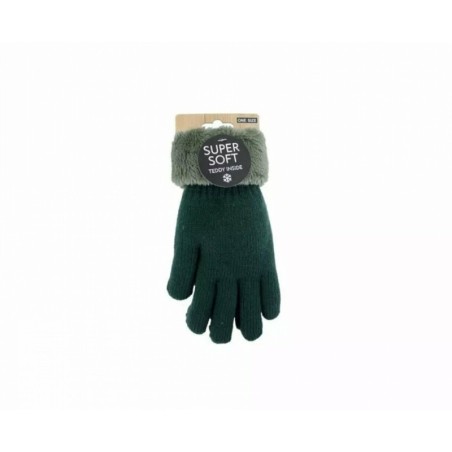 Gefütterte Damen Strickhandschuhe » Teddy Winterhandschuhe » Fingerhandschuhe Super Soft - Türkis
