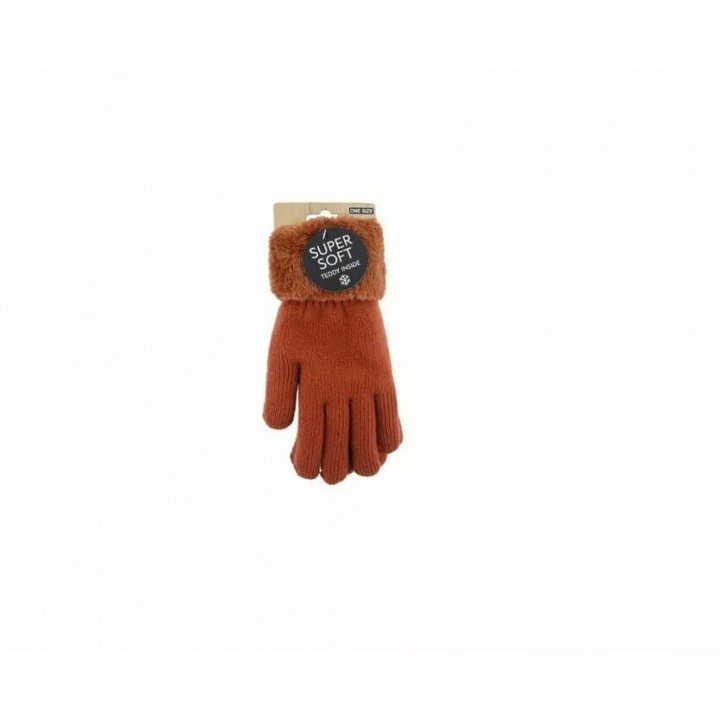 Gefütterte Damen Strickhandschuhe » Teddy Winterhandschuhe » Fingerhandschuhe Super Soft - Orange