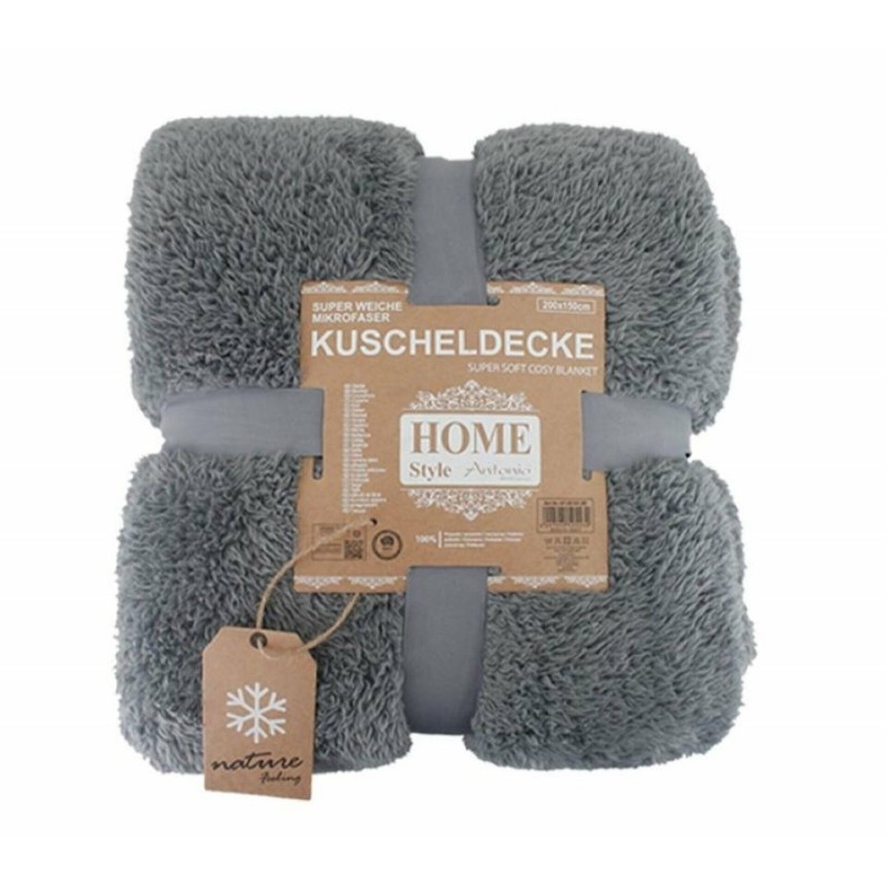 Teddy Kuscheldecke 150 x 200 cm » warme Wohndecke in Kunstfell-Optik | flauschige Mikrofaser Decke - Dunkelgrau